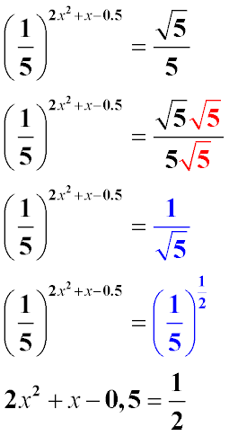 Решение примера, в котором дробь имеет степень, являющуюся квадратным уравнением. Вирішення прикладу, в якому дріб має міру, що є квадратним рівнянням.
