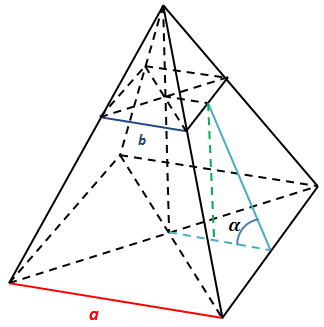 Усеченная пирамида с обозначенной высотой и двугранным углом. Усічена піраміда з визначеною висотою і двуграним кутом