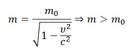 Формула определения массы тела согласно теории относительности