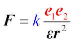 Формула закона Кулона для двух зарядов для диэлектрической среды