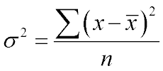 Формула вычисления простой дисперсии несгруппированного ряда данных