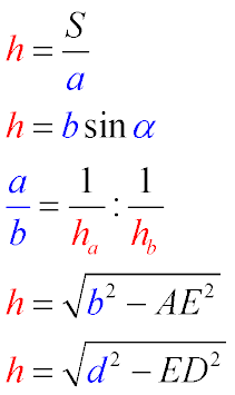 Формулы для нахождения высоты параллелограмма через стороны, углы и диагонали. Формули для знаходження висоти паралелограма через сторони, кути і діагоналі