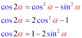 Формулы преобразования косинуса двойного угла в тождество с одинарным значением этого угла