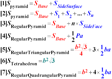 Formulas for the area of the side surface of the pyramid - arbitrary, regular, regular triangular, regular quadrangular pyramid