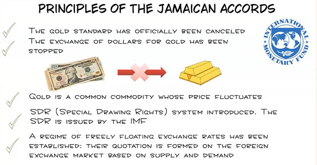 And, finally, in 1976, with the signing of the Jamaican currency agreements, the Jamaican currency system began to work.