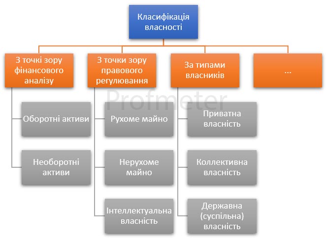 Варіанти класифікації видів власності. Цей приклад може бути доповнений в залежності від цілей класифікації