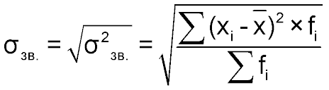 Формула вычисления среднего квадратического отклонения статистического ряда данных